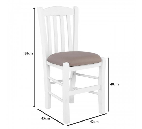 CASA Καρέκλα Οξιά Βαφή Εμποτισμού Άσπρο, Κάθισμα Pu Cappuccino  42x45x88cm [-Άσπρο-, -Μπεζ-Tortora-Sand-Cappuccino-] [-PU - PVC-, -Ξύλο-] Ρ966,Ε8Τ1