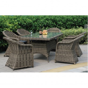 MONTANA Set Τραπεζαρία Κήπου:6 Πολυθρόνες Τραπέζι, Αλουμίνιο- Wicker Grey Brown με Μαξιλάρια  Table:160x90x75 Chair:60x72x85 [-Καφέ-] [-Wicker-, -Αλουμίνιο-] Ε655,2S
