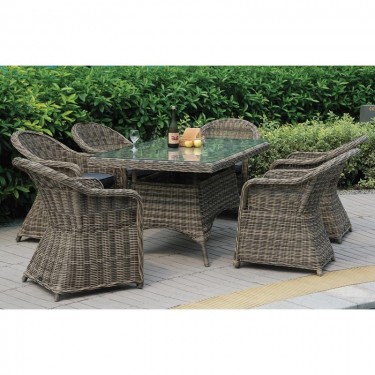 MONTANA Set Τραπεζαρία Κήπου:6 Πολυθρόνες Τραπέζι, Αλουμίνιο- Wicker Grey Brown με Μαξιλάρια  Table:160x90x75 Chair:60x72x85 [-Καφέ-] [-Wicker-, -Αλουμίνιο-] Ε655,2S