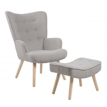 ALMA Πολυθρόνα - Μπερζέρα με Σκαμπό - Υποπόδιο Φυσικό, Teddy Ύφασμα Ανοιχτό Γκρι, K/D  69x76x97cm / 52x38x35cm [-Γκρι-] [-Ύφασμα-] Ε7141,6