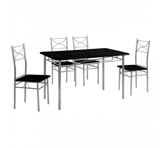 LORETO Set Τραπεζαρία Σαλονιού Κουζίνας: Τραπέζι   4 Καρέκλες Μέταλλο Βαφή Silver, Wenge  Τρ.120x70x74 / Καρ.40x40x90 cm [-Silver/Ανθρακί-] [-Μέταλλο/MDF - Καπλαμάς - Κόντρα Πλακέ - Νοβοπάν-] ΕΜ9792,1