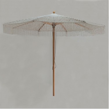 ΟΜΠΡΕΛΑ Ξύλινη - Οξιά Φ300cm, Πλεκτό Μακραμέ Μπεζ  Φ300cm H2,6m (Pole Φ48mm) [-Μπεζ-Tortora-Sand-Cappuccino-, -Φυσικό-] [-Ξύλο-, -Ύφασμα-] Ε919,1D