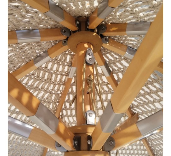 ΟΜΠΡΕΛΑ Ξύλινη - Οξιά Φ300cm, Πλεκτό Μακραμέ Μπεζ  Φ300cm H2,6m (Pole Φ48mm) [-Μπεζ-Tortora-Sand-Cappuccino-, -Φυσικό-] [-Ξύλο-, -Ύφασμα-] Ε919,1D