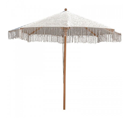 ΟΜΠΡΕΛΑ Ξύλινη - Οξιά Φ300cm, Πλεκτό Μακραμέ Μπεζ  Φ300cm H2,6m (Pole Φ48mm) [-Μπεζ-Tortora-Sand-Cappuccino-, -Φυσικό-] [-Ξύλο-, -Ύφασμα-] Ε919,1D