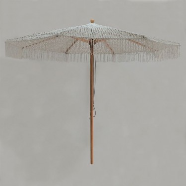 ΟΜΠΡΕΛΑ Ξύλινη - Οξιά 300x300cm, Πλεκτό Μακραμέ Μπεζ  300x300cm H2,7m (Pole Φ48mm) [-Μπεζ-Tortora-Sand-Cappuccino-, -Φυσικό-] [-Ξύλο-, -Ύφασμα-] Ε919,1