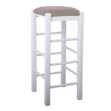 ΤΑΒΕΡΝΑΣ Σκαμπό BAR, Οξιά Βαφή Εμποτισμός Λάκα Άσπρο, Κάθισμα Pu Cappuccino  35x35x81cm [-Άσπρο-, -Μπεζ-Tortora-Sand-Cappuccino-] [-PU - PVC-, -Ξύλο-] Ρ977,Ε8Τ1
