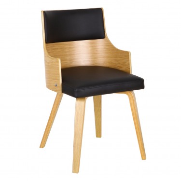 EMERSON Πολυθρόνα Φυσικό - Pu Μαύρο  48x53x79cm [-Μαύρο-, -Φυσικό-] [-PU - PVC-, -Ξύλο-] Ε7513,2