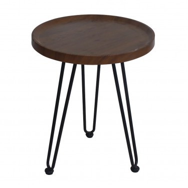 MATRIX Τραπεζάκι Σαλονιού Καθιστικού, Μέταλλο Βαφή Μαύρο, Ξύλο Καρυδί  Φ45xH.55cm [-Καρυδί-, -Μαύρο-] [-MDF - Κόντρα Πλακέ - Καπλαμάς - Νοβοπάν-, -Μέταλλο-] ΕΜ962,2