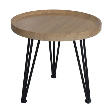 MATRIX Τραπεζάκι Σαλονιού Καθιστικού, Μέταλλο Βαφή Μαύρο, Ξύλο Φυσικό  Φ50xH.46cm [-Μαύρο-, -Φυσικό-] [-MDF - Κόντρα Πλακέ - Καπλαμάς - Νοβοπάν-, -Μέταλλο-] ΕΜ9602,1