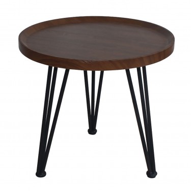 MATRIX Τραπεζάκι Σαλονιού Καθιστικού, Μέταλλο Βαφή Μαύρο, Ξύλο Καρυδί  Φ50xH.46cm [-Καρυδί-, -Μαύρο-] [-MDF - Κόντρα Πλακέ - Καπλαμάς - Νοβοπάν-, -Μέταλλο-] ΕΜ9602,2