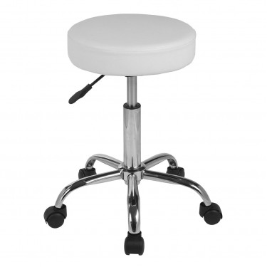 GLORY Σκαμπό, Βάση Χρώμιο, PU Άσπρο, Ρυθμιζόμενο Ύψος, Περιστρεφόμενο, Τροχήλατο  Φ35 H.51/67cm [-Άσπρο-, -Χρώμιο - Inox-] [-PU - PVC-, -Μέταλλο-] ΕΜ406,1