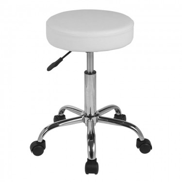 GLORY Σκαμπό, Βάση Χρώμιο, PU Άσπρο, Ρυθμιζόμενο Ύψος, Περιστρεφόμενο, Τροχήλατο  Φ35 H.51/67cm [-Άσπρο-, -Χρώμιο - Inox-] [-PU - PVC-, -Μέταλλο-] ΕΜ406,1