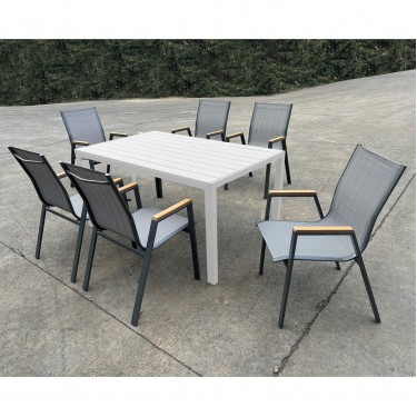 VIRNA Πολυθρόνα Κήπου Βεράντας, Μέταλλο Βαφή Ανθρακί Textilene Γκρι,Polywood Φυσικό  56x63x90cm [-Ανθρακί-, -Γκρι-] [-Textilene-, -Μέταλλο-] Ε6798,1