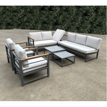 MARILIAN Set Σαλόνι Κήπου, Πολυμορφικό 6τεμ, Μέταλλο Βαφή Ανθρακί, Μαξιλάρια Γκρι  2 Πολυθρ 2 Καναπ 2 Τραπεζάκια [-Ανθρακί-, -Γκρι-] [-Μέταλλο-, -Ύφασμα-] Ε6870,1