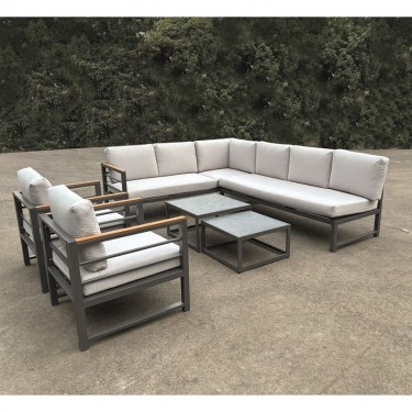 MARILIAN Set Σαλόνι Κήπου, Πολυμορφικό 6τεμ, Μέταλλο Βαφή Ανθρακί, Μαξιλάρια Γκρι  2 Πολυθρ 2 Καναπ 2 Τραπεζάκια [-Ανθρακί-, -Γκρι-] [-Μέταλλο-, -Ύφασμα-] Ε6870,1