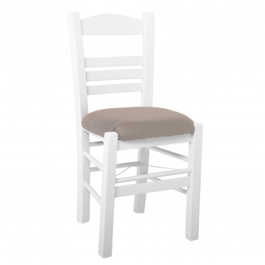 ΣΙΦΝΟΣ Καρέκλα Οξιά Βαφή Εμποτισμού Λάκα Άσπρο, Κάθισμα Pu Cappuccino  41x45x88cm [-Άσπρο-, -Μπεζ-Tortora-Sand-Cappuccino-] [-PU - PVC-, -Ξύλο-] Ρ969,Ε8Τ1