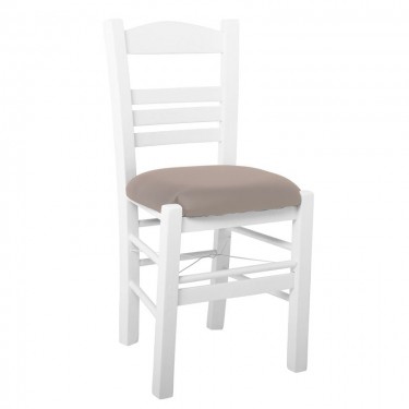 ΣΙΦΝΟΣ Καρέκλα Οξιά Βαφή Εμποτισμού Λάκα Άσπρο, Κάθισμα Pu Cappuccino  41x45x88cm [-Άσπρο-, -Μπεζ-Tortora-Sand-Cappuccino-] [-PU - PVC-, -Ξύλο-] Ρ969,Ε8Τ1