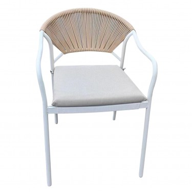 MOLLY Πολυθρόνα Βεράντας-Κήπου Μέταλλο Βαφή Άσπρο, Wicker Φυσικό, Μαξιλάρι Εκρού  55x61x85cm [-Άσπρο-, -Φυσικό-] [-Wicker-, -Μέταλλο-] Ε6713,1