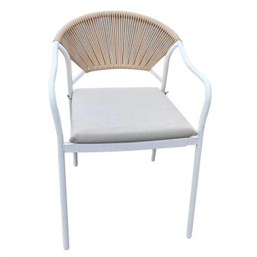 MOLLY Πολυθρόνα Βεράντας-Κήπου Μέταλλο Βαφή Άσπρο, Wicker Φυσικό, Μαξιλάρι Εκρού  55x61x85cm [-Άσπρο-, -Φυσικό-] [-Wicker-, -Μέταλλο-] Ε6713,1