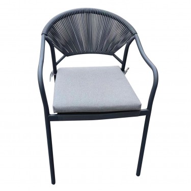 MOLLY Πολυθρόνα Βεράντας-Κήπου Μέταλλο Βαφή Ανθρακί, Wicker Γκρι, Μαξιλάρι Γκρι  55x61x85cm [-Ανθρακί-, -Γκρι-] [-Wicker-, -Μέταλλο-] Ε6713,2