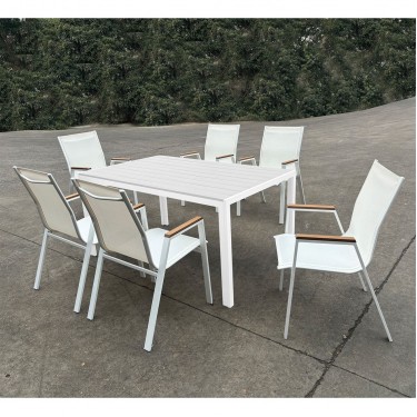 VIRNA Πολυθρόνα Κήπου Βεράντας, Μέταλλο Βαφή Άσπρο, Textilene Άσπρο,PolywoodΦυσικό  56x63x90cm [-Άσπρο-] [-Textilene-, -Μέταλλο-] Ε6798,2