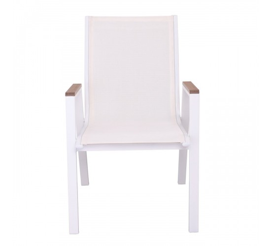 VIRNA Πολυθρόνα Κήπου Βεράντας, Μέταλλο Βαφή Άσπρο, Textilene Άσπρο,PolywoodΦυσικό  56x63x90cm [-Άσπρο-] [-Textilene-, -Μέταλλο-] Ε6798,2