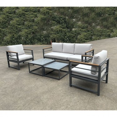 MARILIAN Set Σαλόνι Κήπου, 5τεμ, Μέταλλο Βαφή Ανθρακί, Μαξιλάρια Γκρι  2 Πολυθρ 1 Καναπ 2 Τραπεζάκια [-Ανθρακί-, -Γκρι-] [-Μέταλλο-, -Ύφασμα-] Ε6871,1