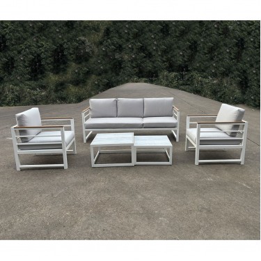 MARILIAN Set Σαλόνι Κήπου, 5τεμ, Μέταλλο Βαφή Άσπρο, Μαξιλάρια Γκρι  2 Πολυθρ 1 Καναπ 2 Τραπεζάκια [-Άσπρο-, -Γκρι-] [-Μέταλλο-, -Ύφασμα-] Ε6871,2