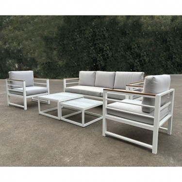 MARILIAN Set Σαλόνι Κήπου, 5τεμ, Μέταλλο Βαφή Άσπρο, Μαξιλάρια Γκρι  2 Πολυθρ 1 Καναπ 2 Τραπεζάκια [-Άσπρο-, -Γκρι-] [-Μέταλλο-, -Ύφασμα-] Ε6871,2