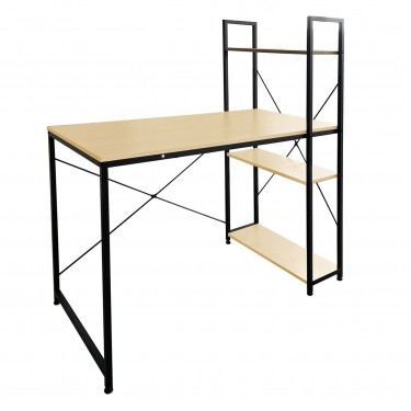 ΓΡΑΦΕΙΟ Η/Υ με 4 Ράφια Μέταλλο Βαφή Μαύρο, Melamine Beech  120x60x75/122cm [-Μαύρο-, -Φυσικό-] [-Melamine-, -Μέταλλο-] ΕΟ411,1