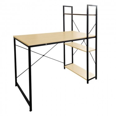 ΓΡΑΦΕΙΟ Η/Υ με 4 Ράφια Μέταλλο Βαφή Μαύρο, Melamine Beech  120x60x75/122cm [-Μαύρο-, -Φυσικό-] [-Melamine-, -Μέταλλο-] ΕΟ411,1