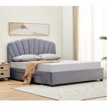 ARIEL Κρεβάτι Διπλό για Στρώμα 160x200cm, με Αποθηκευτικό Συρτάρι, Velure Απόχρωση Γκρι  170x218x115cm [-Γκρι-] [-Ύφασμα-] Ε8116,1