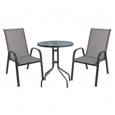 RIO Set Κήπου - Βεράντας: Τραπέζι   2 Πολυθρόνες Μέταλλο Βαφή Ανθρακί, Textilene Γκρι  Table:Φ60x70 Armchair:55x74x91 [-Ανθρακί-, -Γκρι-] [-Textilene-, -Μέταλλο-] Ε270,50S