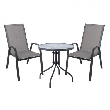 RIO Set Κήπου - Βεράντας: Τραπέζι   2 Πολυθρόνες Μέταλλο Βαφή Ανθρακί, Textilene Γκρι  Table:Φ70x70 Armchair:55x74x91 [-Ανθρακί-, -Γκρι-] [-Textilene-, -Μέταλλο-] Ε270,51S