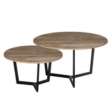 TEDDY Set-2 Τραπεζάκια Σαλονιού-Καθιστικού, Μέταλλο Μαύρο, Απόχρωση Καρυδί  Φ.80 H.45cm   Φ.60 H.35cm [-Καρυδί-] [-MDF - Κόντρα Πλακέ - Καπλαμάς - Νοβοπάν-, -Μέταλλο-] ΕΜ9604,S1