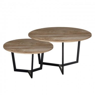 TEDDY Set-2 Τραπεζάκια Σαλονιού-Καθιστικού, Μέταλλο Μαύρο, Απόχρωση Καρυδί  Φ.80 H.45cm   Φ.60 H.35cm [-Καρυδί-] [-MDF - Κόντρα Πλακέ - Καπλαμάς - Νοβοπάν-, -Μέταλλο-] ΕΜ9604,S1