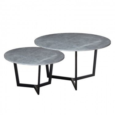 TEDDY Set-2 Τραπεζάκια Σαλονιού-Καθιστικού, Μέταλλο Μαύρο, Απόχρωση Cement  Φ.80 H.45cm   Φ.60 H.35cm [-Γκρι-] [-MDF - Κόντρα Πλακέ - Καπλαμάς - Νοβοπάν-, -Μέταλλο-] ΕΜ9604,S2