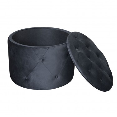 TRAVIS Σκαμπό Αποθηκευτικό, Ύφασμα Velure Απόχρωση Μαύρο  Φ60cm H.45cm [-Μαύρο-] [-Ύφασμα-] Ε7025,2