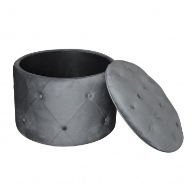 TRAVIS Σκαμπό Αποθηκευτικό, Ύφασμα Velure Απόχρωση Γκρι  Φ60cm H.45cm [-Γκρι-] [-Ύφασμα-] Ε7025,3