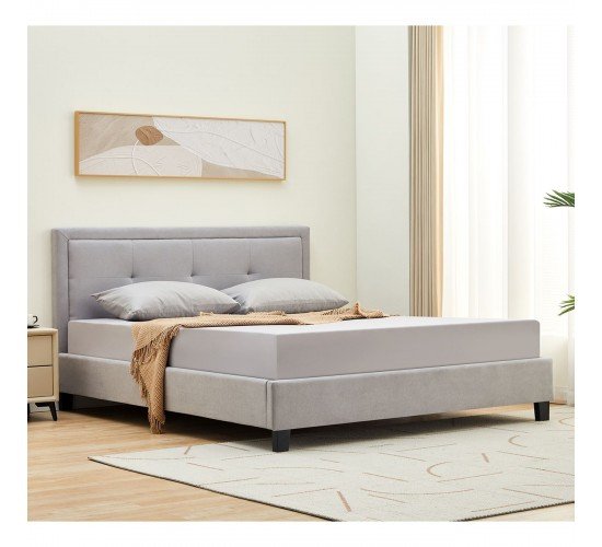 BECO Κρεβάτι Διπλό για Στρώμα 160x200cm, Ύφασμα Ανοιχτό Γκρι  170x216x100cm [-Γκρι Ανοιχτό-] [-Ύφασμα-] Ε8114,1