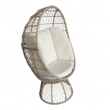 CROWN Πολυθρόνα Egg, Wicker Μπεζ, Μαξιλάρι Άσπρο  85x78x147cm [-Μπεζ-Tortora-Sand-Cappuccino-] [-Wicker-, -Μέταλλο-] Ε6747,1