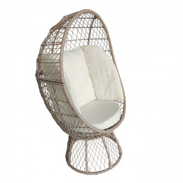 CROWN Πολυθρόνα Egg, Wicker Μπεζ, Μαξιλάρι Άσπρο  85x78x147cm [-Μπεζ-Tortora-Sand-Cappuccino-] [-Wicker-, -Μέταλλο-] Ε6747,1