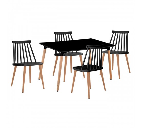 LAVIDA-ART Τραπεζαρία: Τραπέζι 120x80 Οξιά/MDF   4 Καρέκλες Μέταλλο Βαφή Φυσικό PP Μαύρο  Table:120x80x73 Chair:43x48x77 [-Μαύρο-, -Φυσικό-] [-Μέταλλο-, -Ξύλο-] ΕΜ139,2S