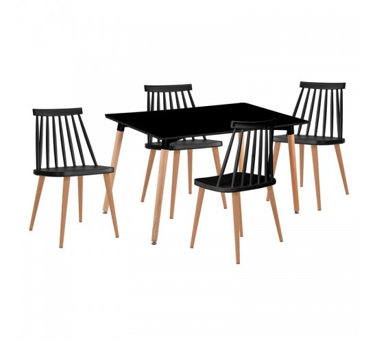 LAVIDA-ART Τραπεζαρία: Τραπέζι 120x80 Οξιά/MDF   4 Καρέκλες Μέταλλο Βαφή Φυσικό PP Μαύρο  Table:120x80x73 Chair:43x48x77 [-Μαύρο-, -Φυσικό-] [-Μέταλλο-, -Ξύλο-] ΕΜ139,2S