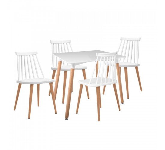 LAVIDA-ART Τραπεζαρία: Τραπέζι 80x80 Οξιά/MDF   4 Καρέκλες Μέταλλο Βαφή Φυσικό PP Άσπρο  Table:80x80x73 Chair:43x48x77 [-Φυσικό/Άσπρο-] [-Ξύλο / Μέταλλο / PP-] ΕΜ139,1S1