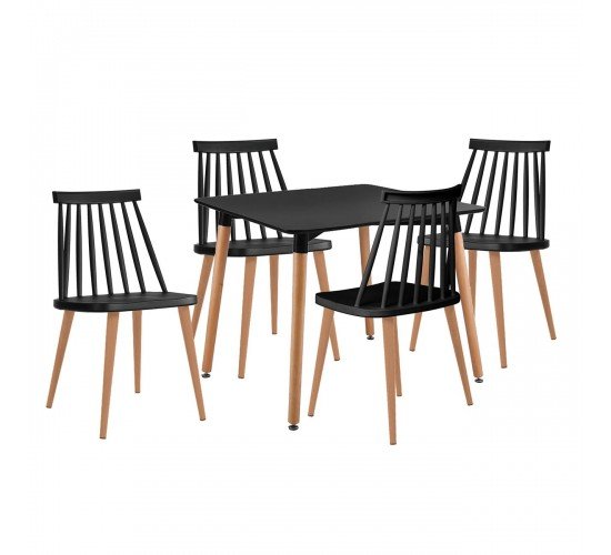 LAVIDA-ART Τραπεζαρία: Τραπέζι 80x80 Οξιά/MDF   4 Καρέκλες Μέταλλο Βαφή Φυσικό PP Μαύρο  Table:80x80x73 Chair:43x48x77 [-Φυσικό/Μαύρο-] [-Ξύλο / Μέταλλο / PP-] ΕΜ139,2S1