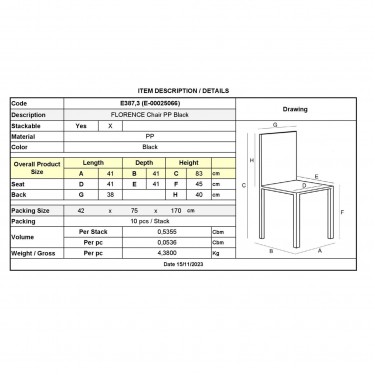 FLORENCE Καρέκλα PP Μαύρο, PP Rattan Μαύρο, Στοιβαζόμενη  41x41x83cm [-Μαύρο-] [-PP - PC - ABS-] Ε387,3