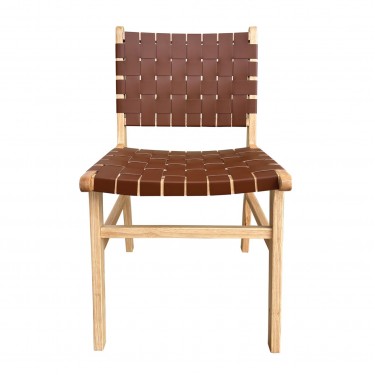 DUNE Καρέκλα Τραπεζαρίας, Ξύλο Απόχρωση Φυσικό, Κάθισμα-Πλάτη Ιμάντες Pu Καφέ  50x59x85cm [-Καφέ-, -Φυσικό-] [-PU - PVC-, -Ξύλο-] Ε7515,1