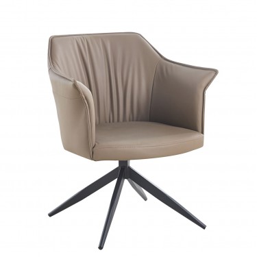 EVELYN Πολυθρόνα Περιστρεφόμενη, Μέταλλο Βαφή Μαύρο, Pu Cappuccino  64x63x80cm [-Μαύρο-, -Μπεζ-Tortora-Sand-Cappuccino-] [-PU - PVC-, -Μέταλλο-] ΕΜ718,1