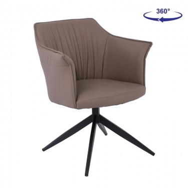 EVELYN Πολυθρόνα Περιστρεφόμενη, Μέταλλο Βαφή Μαύρο, Pu Cappuccino  64x63x80cm [-Μαύρο-, -Μπεζ-Tortora-Sand-Cappuccino-] [-PU - PVC-, -Μέταλλο-] ΕΜ718,1